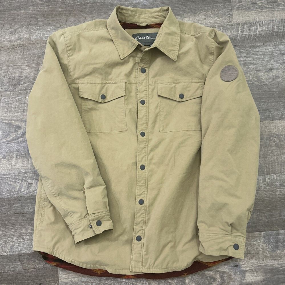Eddie Bauer Jacket Men XL Tan Fleece Lined Insulated Native Liner Design Outdoor